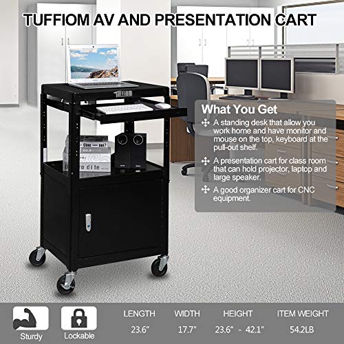 TUFFIOM AV Presentation Cart for Video Projector, Laptop Computer, Mobile Workstation Utility Media Cart for School Classroom Office, Rolling Storage Stand with Locking Cabinet Keyboard Shelf - style: AV Cart with Locking Cabinet