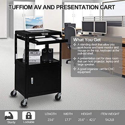 TUFFIOM AV Presentation Cart for Video Projector, Laptop Computer, Mobile Workstation Utility Media Cart for School Classroom Office, Rolling Storage Stand with Locking Cabinet Keyboard Shelf - style: AV Cart with Locking Cabinet