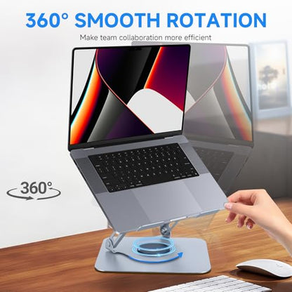 Leeboom 360° Rotating Laptop Stand, Aluminum Riser with Ergonomic Design - color: light silver