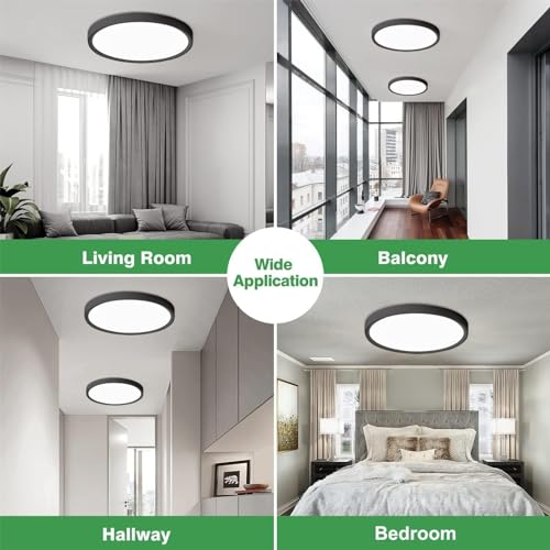 9Inch 4PK Black LED Flush Mount Ceiling Light,18W,1860LM, 3CCT Selectable | 3000K/4000K/6000K CCT Selectable, Black Close to Ceiling Round Flat Panel Light, Super Slim LED Ceiling Light for Bedroom - color: Black, size: 9"-4PK