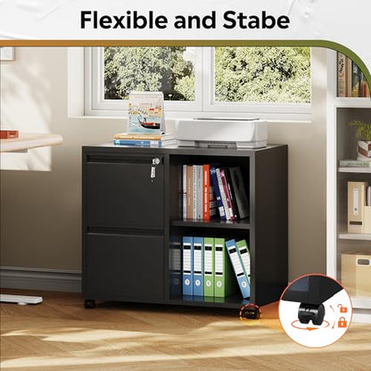 DEVAISE Lateral File Cabinet with 2 Drawers and Adjustable Shelf - color: Black