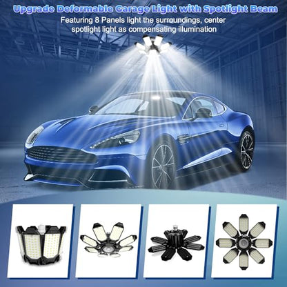 Garage Lights - Super Bright 25000LM Garage Lights Ceiling Led w/ 8 Deformable Panels 6500K Led Light Bulb Srew in E26/E27 Socket with Adjustable Center Spotlight for Barn Workshop Attic - size: 250W - 1Pack
