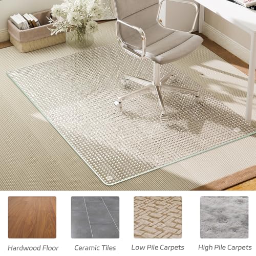 GLSLAND 46"x55" Tempered Glass Chair Mat – Checkered Patterned Desk Mats - color: Clear01, size: 46" x 55"