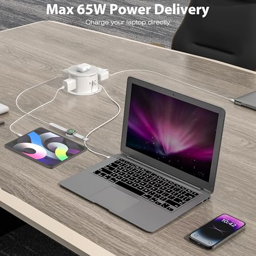 ANNQUAN 4.7" 20A GFCI Pop Up Outlet Wireless Charger 65W USB White | Max 65W Power Delivery,4.75" Pop Up Electrical Outlet with 3 Outlets 3 USB Ports - color: White, size: 20 Amp(GFCI)