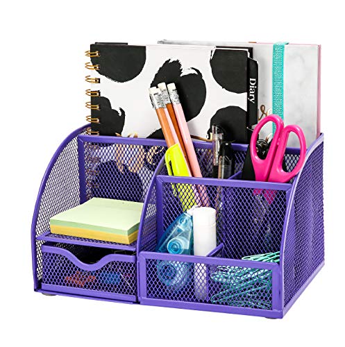 Exerz Metal Mesh Desk Organizer 7 Compartments Drawer Tidy Caddy Purple - color: Purple
