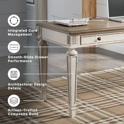 Signature Design by Ashley 60" Farmhouse Home Office Desk, Chipped White - color: White/Brown, style: Standard Desk