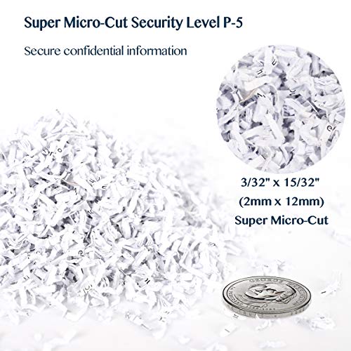 WOLVERINE SD9101 P-5 Super Micro Cut Shredder, 8-Sheet, 4.5Gal, 54dB, White | P-5 Super Micro Cut | 2×12mm Particles | 8-Sheet/75g Paper | Cards+Staples+Clips | 54dB Quiet | 40Cr Steel Gears | 17L Bin - size: 8-Sheet Level P-5-White