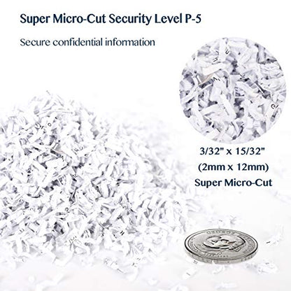 WOLVERINE SD9101 P-5 Super Micro Cut Shredder, 8-Sheet, 4.5Gal, 54dB, White | P-5 Super Micro Cut | 2×12mm Particles | 8-Sheet/75g Paper | Cards+Staples+Clips | 54dB Quiet | 40Cr Steel Gears | 17L Bin - size: 8-Sheet Level P-5-White