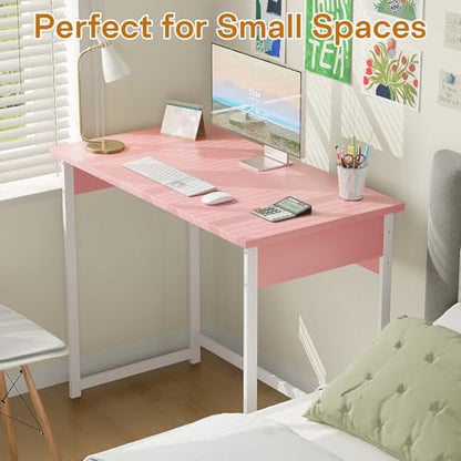 ALISENED Home Office Desk, Sturdy and Stable Computer Desk, 37.5 Inch Computer Desk, Office Desk with Metal Frame, Study Table for Home Bedroom, Pink - color: Pink, size: W-37.5in