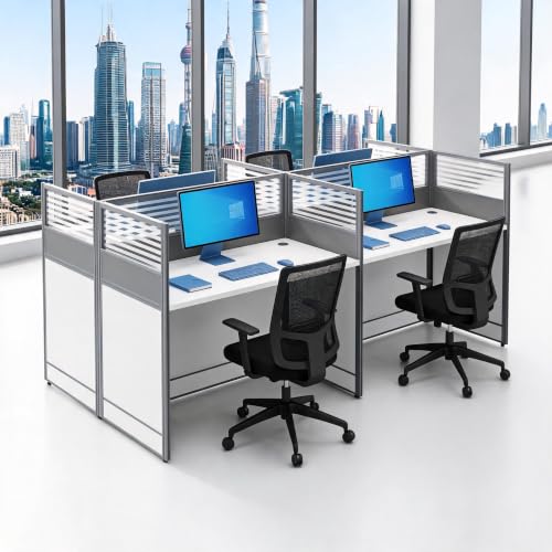 Office Cubicle Desk with Privacy Panels - Modular Office Workstation for 2/4/6/8/10 Person, Wood and Metal Workstation for Business Commercial Workspace,White,10 Person - size: 10 Person