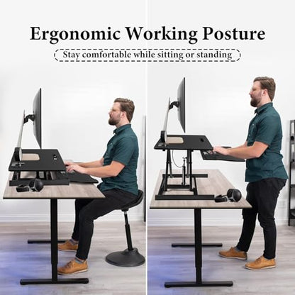 38 Inch Standing Desk Converter, Height Adjustable Sit Stand Workstation with Wide Keyboard Tray, Dual Monitor Laptop Riser, Ergonomic Desktop Stand for Home Office, Black - color: Black