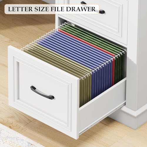 Vabches Farmhouse 47" Workstation Computer Desk with Drawers, Pure White | Executive Desk with File Drawer and Charging Station for Home Office,Study. - color: Pure White