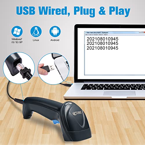 OBZ USB Barcode Scanner Handheld Wired Bar Code Reader Automatic Plug&Play | 1.5m USB Cable,CMOS 1D/2D Reading,3 Scan Modes,Supports multiple systems for warehouses、supermarkets、library、retail stores - style: USB handheld Scanner