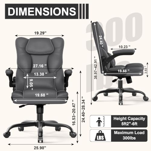 Executive Office Chair Flip Up Arms Lumbar Support Home Office Desk Chair - color: Grey