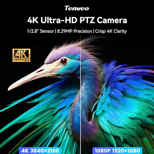 Tenveo 4K AI Auto Tracking PTZ Conference Camera, 3X Optical Zoom, 92° Wide View Angle, USB 3.0 & HDMI Conference Camera for Zoom, Teams, OBS, Live Streaming, Church Worship, Education, Meetings - color: Shadow Black