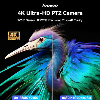 Tenveo 4K AI Auto Tracking PTZ Conference Camera, 3X Optical Zoom, 92° Wide View Angle, USB 3.0 & HDMI Conference Camera for Zoom, Teams, OBS, Live Streaming, Church Worship, Education, Meetings - color: Shadow Black