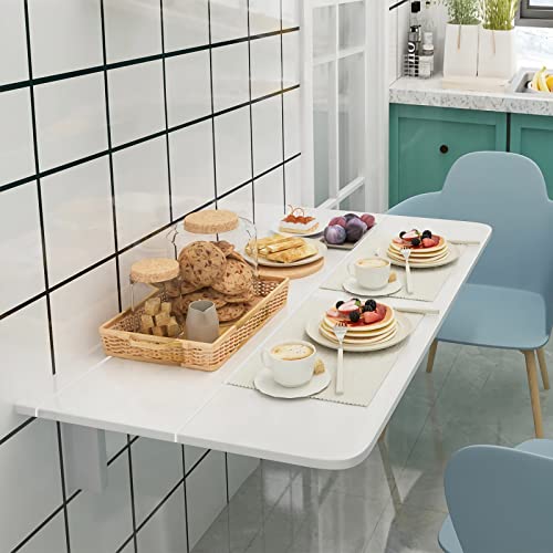 COSTWAY Wall Mounted Folding Table, 31.5" x 23.5" Drop-Leaf Floating Writing Desk for Small Spaces, Space-Saving Fold Down Laptop Workstation for Kitchen, Bedroom, Laundry Room, Study Room (White) - color: White
