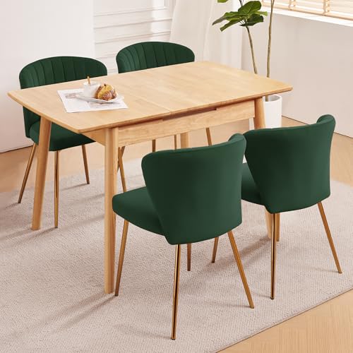 Velvet Dining Chairs Set of 2, Modern Upholstered Vanity Chairs with Golden Metal Legs for Dining Room Kitchen Vanity Patio (Green) - color: Green