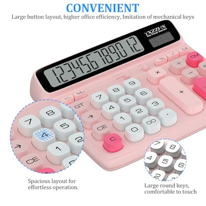 Desktop Calculator with Extra Large 5-Inch LCD Display, 12-Digit Two Way Power Solar & Battery Office Calculator with Big Buttons for Business, Accounting & Home Use(Pink) - color: Pink