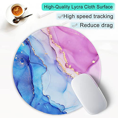 ITNRSIIET Round Mouse Pad with Stitched Edge Premium-Textured Waterproof Non-Slip Rubber Base Desktop Protection Mat Diameter 8.7 inches, Blue Purple Marble Art - color: Blue Purple Marble Art