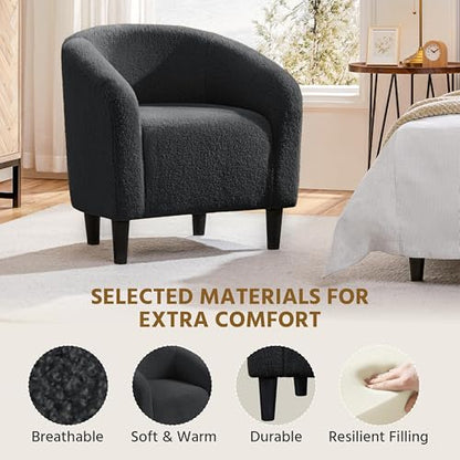 Yaheetech Sherpa Accent Chairs, Compact Furry Barrel Chairs with a Curved Silhouette for Small Spaces, Living Room, Bedroom, Dark Gray - color: Dark Gray (Boucle), style: without Ottoman