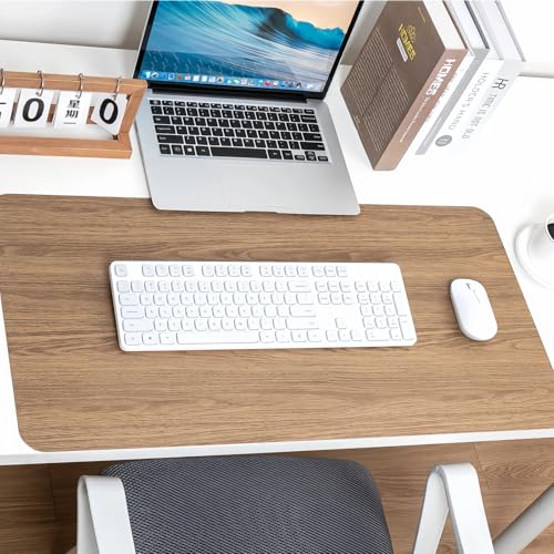 Elegant Wood Grain Leather Desk Pad, Non-Slip Large Mouse Pad Keyboard Mat (24" x 12"), Desk Blotter & Table Protector for Office Home, Birch Khaki - color: Birch Khaki