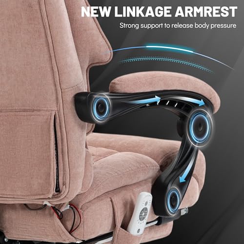 Massage Office Chair with Foot Rest,6 Points Vibration & Heat Executive Office Chairs for Heavy People,500LBS Big and Tall Office Chair,Ergonomic Reclining Desk Chair, PinkCloth - color: Pink, size: 6 Point Vibration