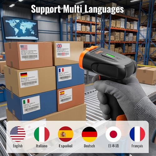 Tera Barcode Scanner Wireless Handheld: 1D 2D QR Li-Polymer 2200mAh, D5300 | 640*480 Global CMOS, BT 2.4G Wireless, USB Wired, Date & Time, Prefix Suffix, Retail Warehouse Library School Office, Orange