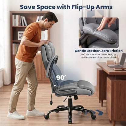 Ergonomic Office Chair, High Back Leather Executive Desk Chair - color: Grey