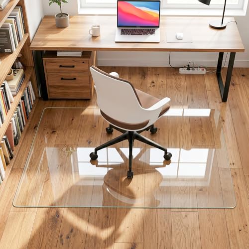 30"x55" Tempered Glass Office Chair Mat for Carpet & Hardwood Floor | 1/5" Thick Clear Floor Protector Desk Chair Mat with Rounded and Polished Edges, Resist Scratching, Cracking, Curling - size: 30"x55"