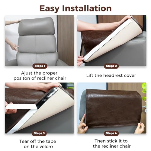 Recliner Headrest Protector Faux Leather Headrest Cover for Recliner Chair Couch Headrest Cover for Furniture Sofa Protector Chair Arm Covers for Home Office 17 x 27In(Chocolate Brown) | Hook & Loop, Chair Couch Cover, Furniture Sofa Protector, Chair Arm