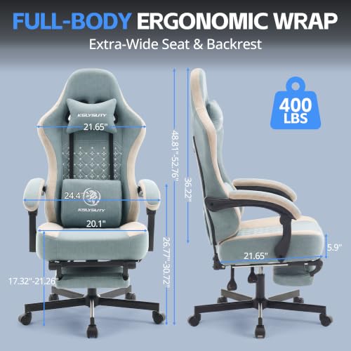 Desk Computer Gaming Chair - Ergonomic Game Office Chair with Extended Footrest and Massage Lumbar Support, Home Gamer Video Game Chairs with Spring Cushion for Adults (Pro Blue Fabric) - color: Pro Blue Fabric