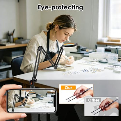 12X Magnifying Glass with Light and Stand Hands Free, Long Swing Arm Lighted Magnifier Lamp for Close Work, Dimmable Desk Magnifying Light with Clamp for Soldering Craft Jewelry Bench Sewing - size: 43in