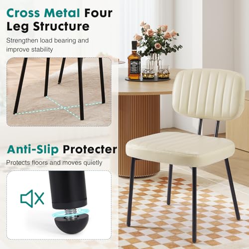 OLIXIS Dining Chairs Set of 6, Upholstered Kitchen Chairs, Beige White | Faux Leather Comfortable Cushion Seat, Metal Legs with Backrest, Mid-Century Modern, Easy Assembly, Dining Room Home - color: Beige White, size: 6 PCS