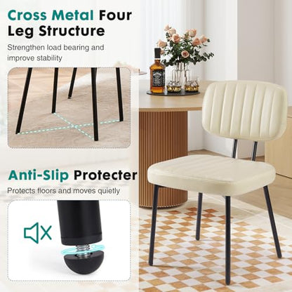 OLIXIS Dining Chairs Set of 2, Upholstered Kitchen Chairs, Beige White | Faux Leather Comfortable Cushion Seat, Metal Legs with Backrest, Mid-Century Modern, Easy Assembly, Dining Room Home - color: Beige White, size: 2 PCS