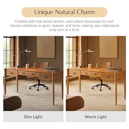 HULALA HOME 60 Inches Fluted Writing Desk with Charging Station, Teak - color: Teak
