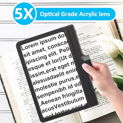5X Magnifying Glass with Light and Stand, Adjustable Brightness Magnifying Floor Lamp, Gooseneck Arm Lighted Magnifier for Reading, Crafts and Close Work