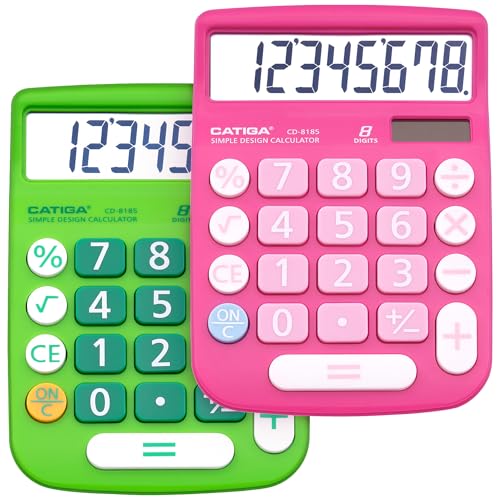 CATIGA Desktop Calculator 8 Digit with Solar Power and Easy to Read LCD Display, Big Buttons, for Home, Office, School, Class and Business, 4 Function Small Basic Calculators for Desk, CD-8185 - color: Two Pack