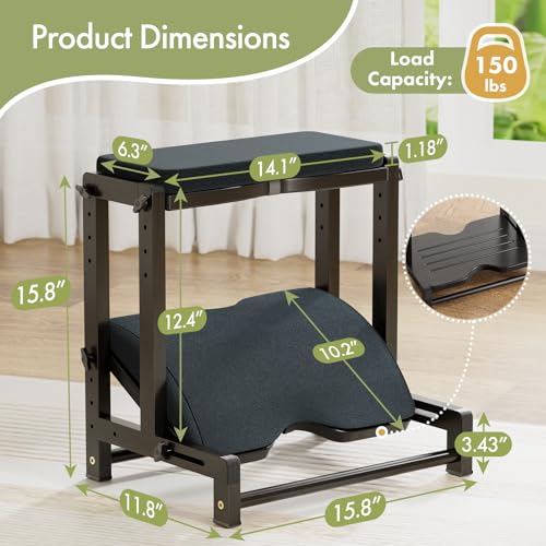 Double Step Foot Rest Under Desk, Adjustable Wooden Desk Foot Rest with 4 Heights, Ergonomic Foot Stool with Cushion for Office, Gaming & Study (Black) - color: Black