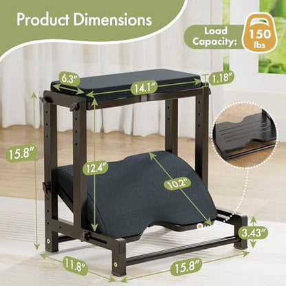 Double Step Foot Rest Under Desk, Adjustable Wooden Desk Foot Rest with 4 Heights, Ergonomic Foot Stool with Cushion for Office, Gaming & Study (Black) - color: Black