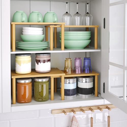 VERTORGAN 2 Pack Cabinet Organizer Shelf,Bamboo Countertop(Medium,Natural) - color: Natural, size: 11.8"W