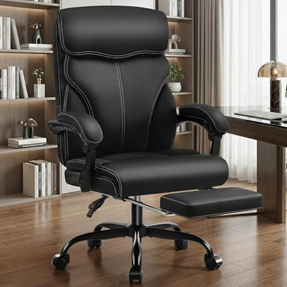AreShark Ergonomic Office Chair with Footrest - High Back Executive Leather Desk Chair, Breathable Reclining Computer Chair with Lumbar Support, Heavy Duty Swivel Task Chair for Home Office & Gaming - color: Ebony