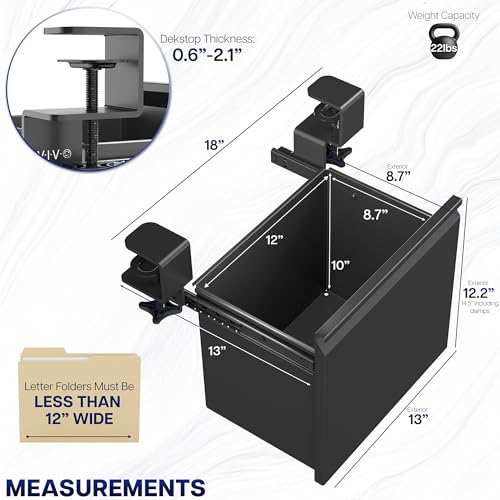 VIVO Black Clamp-on Under Desk Filing Cabinet, MOUNT-FCD1C-B - style: Desk Clamp