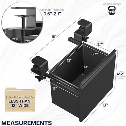 VIVO Black Clamp-on Under Desk Filing Cabinet, MOUNT-FCD1C-B - style: Desk Clamp