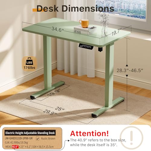 JOY worker Small Electric Standing Desk, 35" Whole Piece Height Adjustable - color: Green, size: 35" * 20"