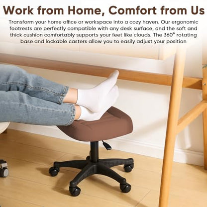 Ergonomic Adjustable Under Desk Footrest,Ottoman with Wheels | 500lbs|360° swivel Silent PU casters|Thick 2.36" Seat| Rolling Stool with Wheels for Massage,Salon,Spa,Clinic,Office,Home - color: Brown