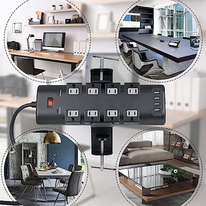 Desk Clamp for Power Strip - Removable Holder for Desk Edge - Sturdy Table Mount - Fits 2.55" to 4.13" Width - Black - size: Large