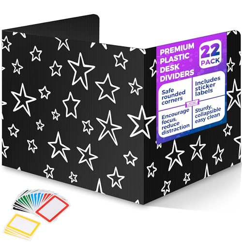22-Pack Desk Dividers for Students - Star, Durable & Waterproof Plastic Study Carrel Divider, Classroom Folders Teacher Supplies, Easy-to-Clean Plastic Privacy Shield Folder Boards for Student Desks