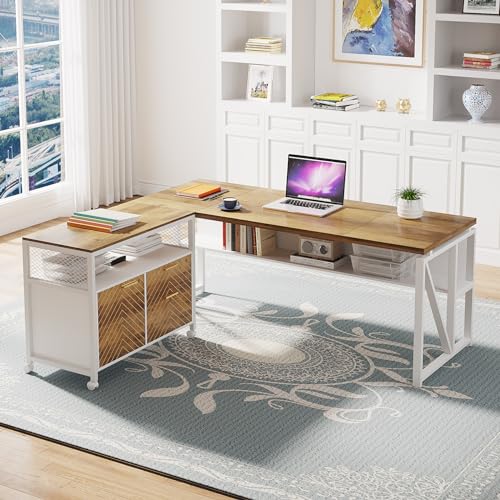 Tribesigns Office Desk with Drawers Sets, 63 inches L Shaped Computer Desk with Mobile File Cabinet,Big Executive Desk for Home Office Furniture Sets (Light Walnut, 63-inch) - color: Light Walnut