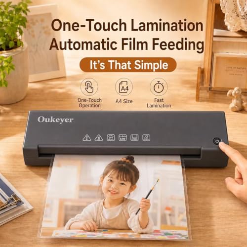 Laminator Machine, A4 Thermal Laminator with Laminating Sheets, 400mm/min High Speed Laminator, One-Touch Operation, Anti-Jam Design, Low Noise, for Home School Office Photos Documents Crafts